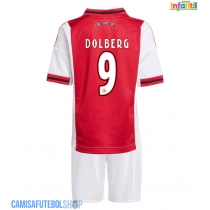 Camisa de time de futebol Ajax Kasper Dolberg #9 Replicas 1º Equipamento Infantil 2025-26 Manga Curta (+ Calças curtas)